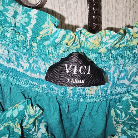 VICI Vibrant Green Patterned Sundress 100% Cotton - Picture 8 of 9